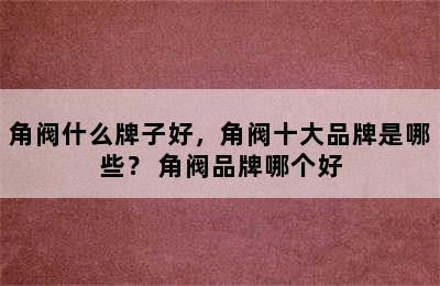 角阀什么牌子好，角阀十大品牌是哪些？ 角阀品牌哪个好